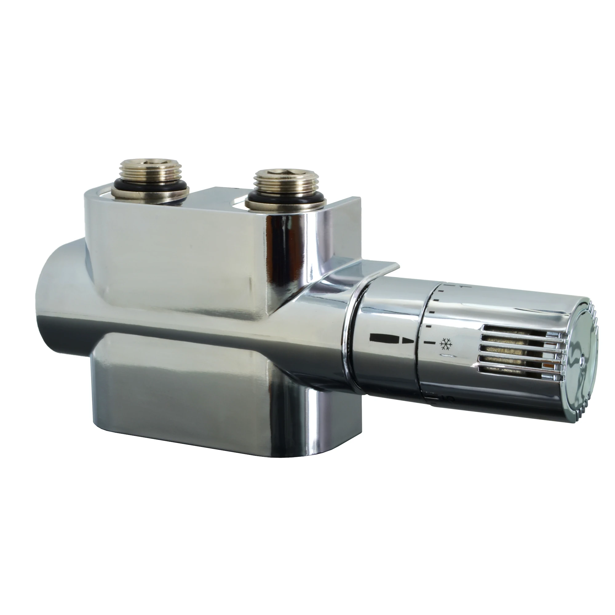 XIMAX Mittenanschlussgarnitur Multiblock für 50 mm Mittelanschluss, Eck- & Durchgangsform, inkl. Thermostatkopf & Blende, Chrom