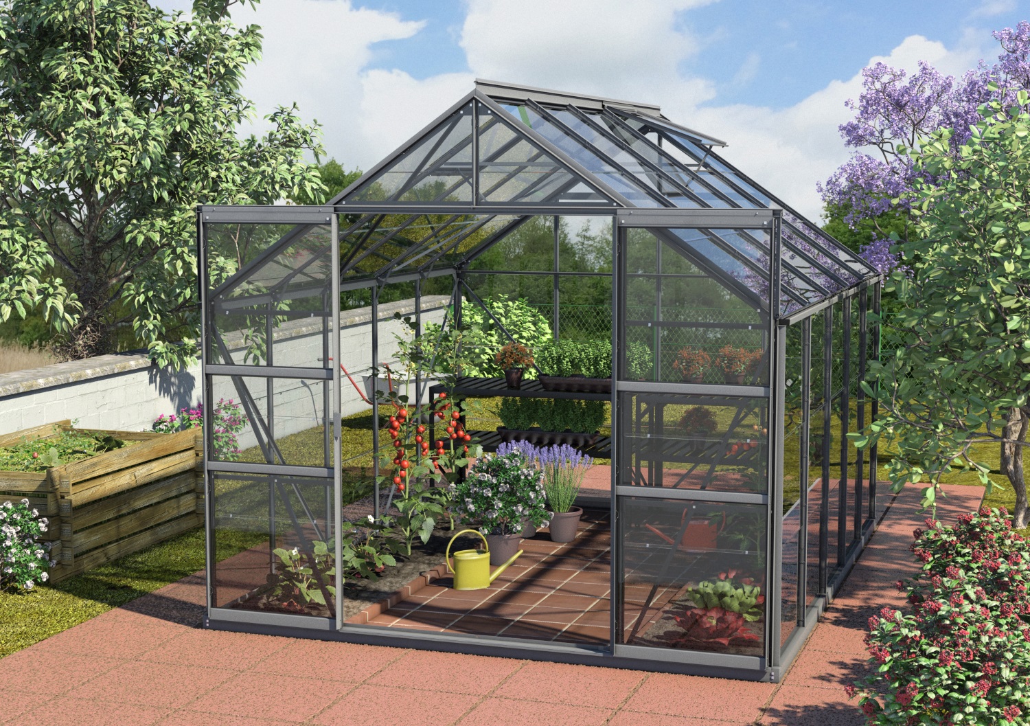 Vitavia Gewächshaus Mars 8300 ESG 3 mm inkl. 2 Dachfenster Schwarz