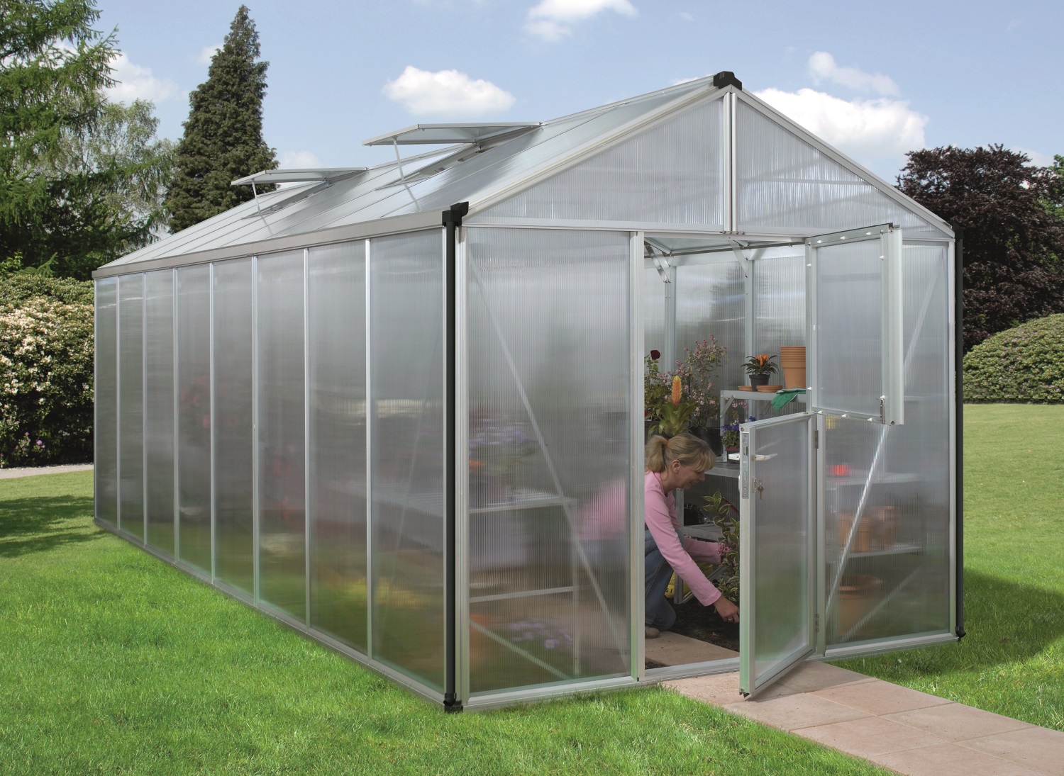 Vitavia Gewächshaus Zeus 15700 16 mm Hohlkammerplattenn inkl. 3 Dachfenster, Aluminium eloxiert