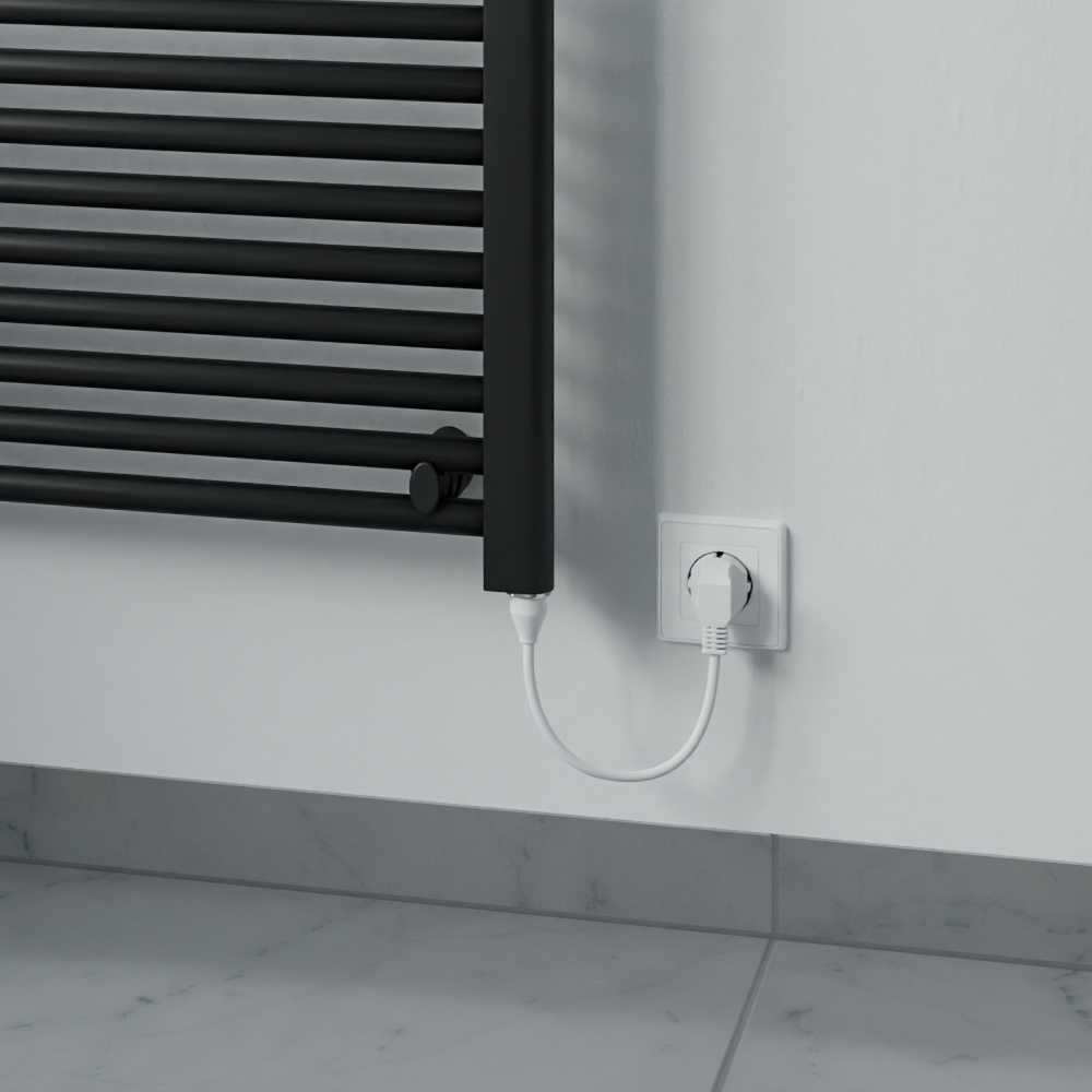 AZUR Elektrischer Handtuchwärmer Kitty, 1200 x 600 mm, Schwarz matt, 600 Watt, inkl. Heizstab Typ 1