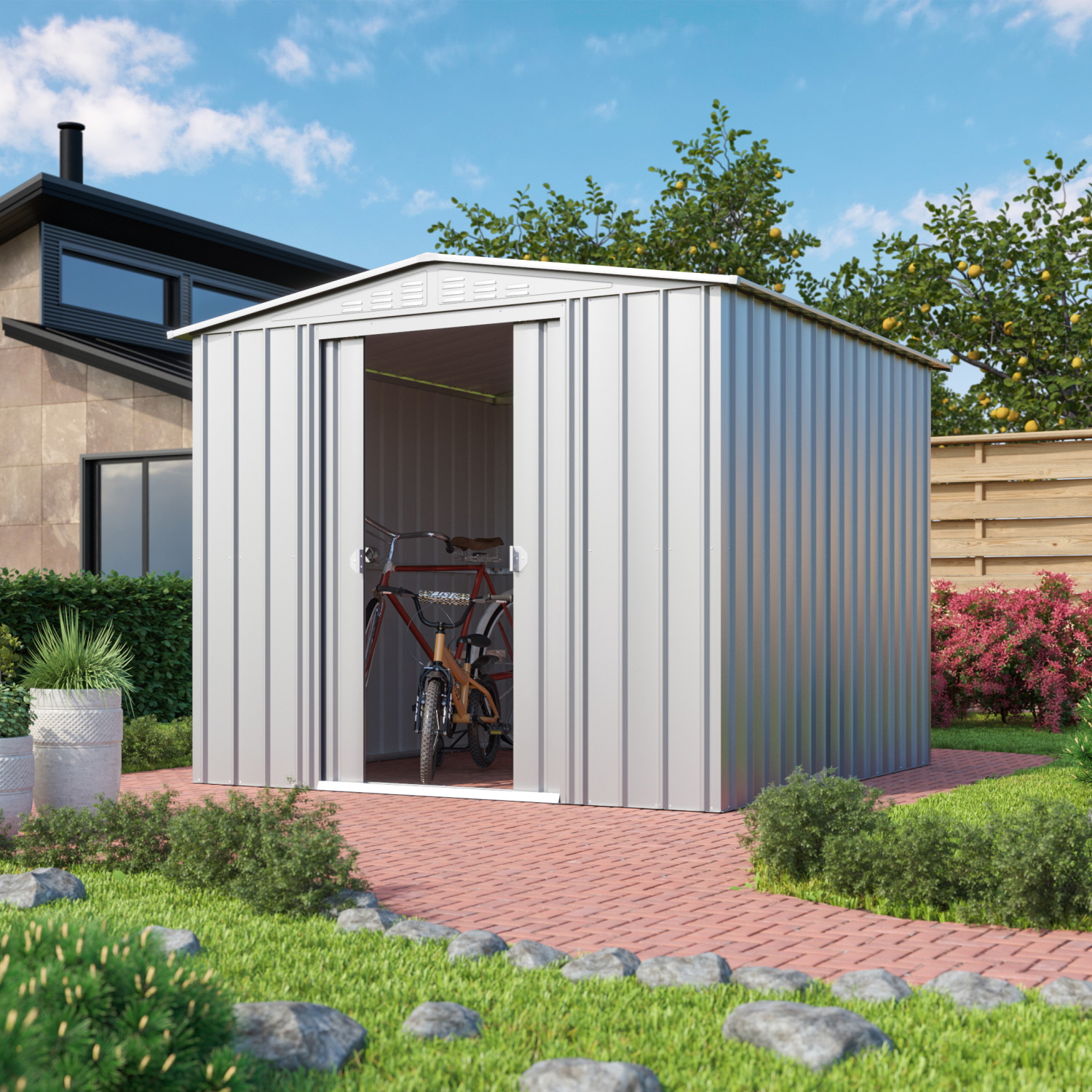 Globel Gerätehaus Metall Gartenmanager Dream 88, Silber/Metallic