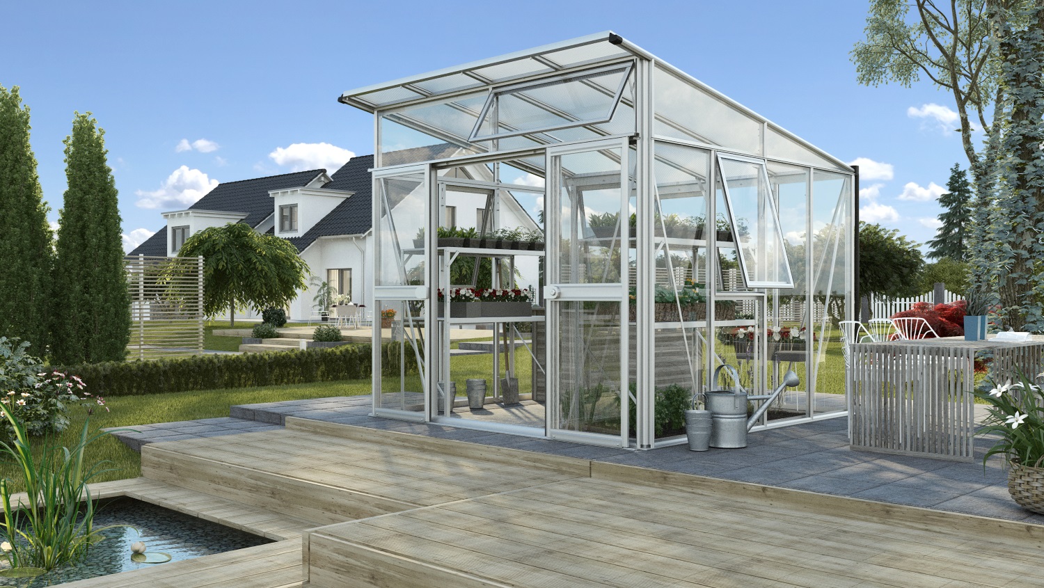 Vitavia Gewächshaus Aura 7800 ESG/Hohlkammerplatten 10 mm inkl. 5 Fenster, Aluminium eloxiert