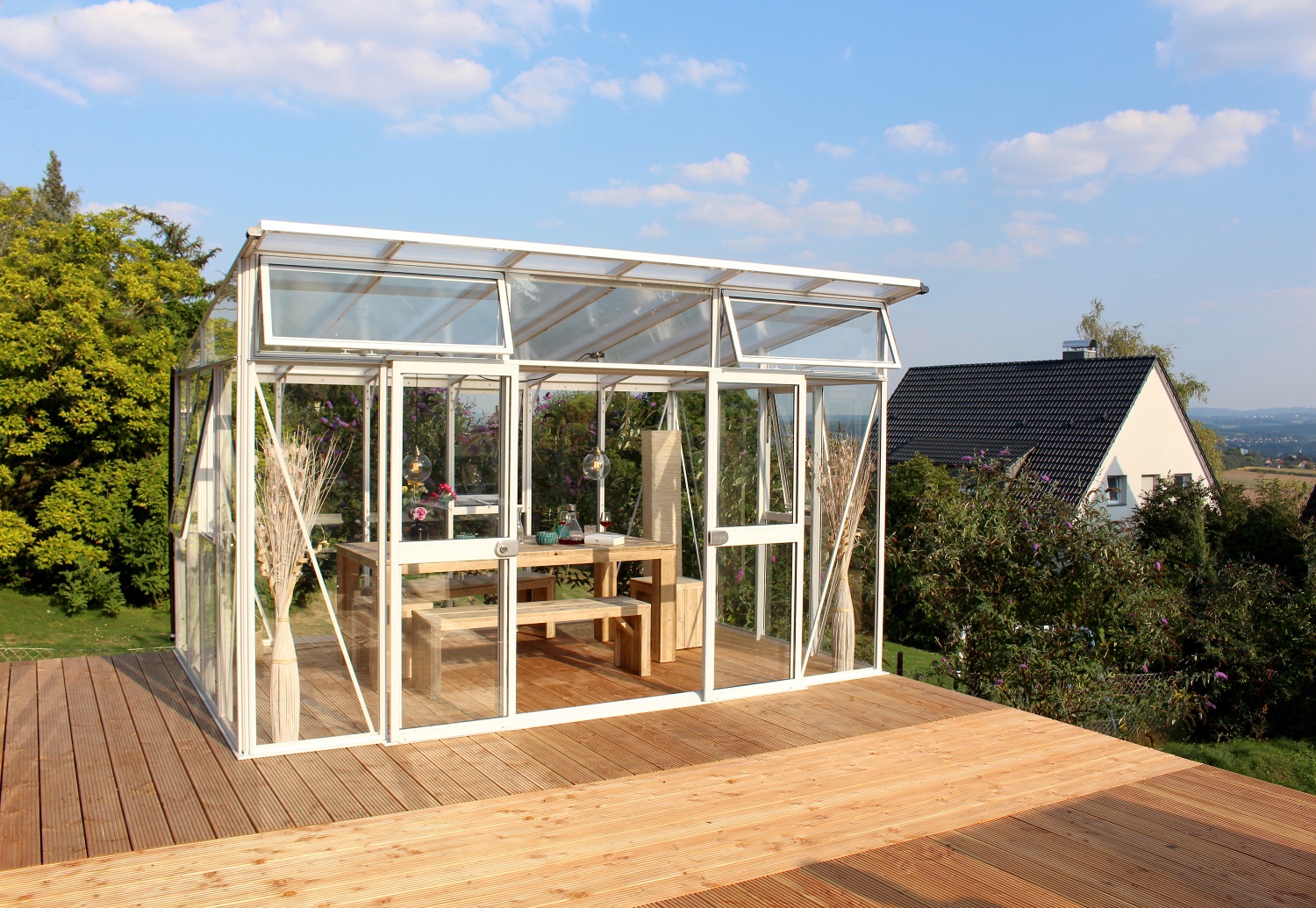 Vitavia Gewächshaus Aura 11500 ESG/Hohlkammerplatten 10 mm inkl. 5 Fenster, Weiss