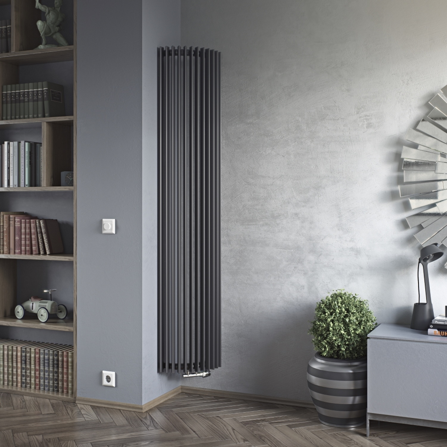 XIMAX Röhrenheizkörper Triton-E mit Mittenanschluss, 1800 x 340 mm, Anthrazit, 850 Watt