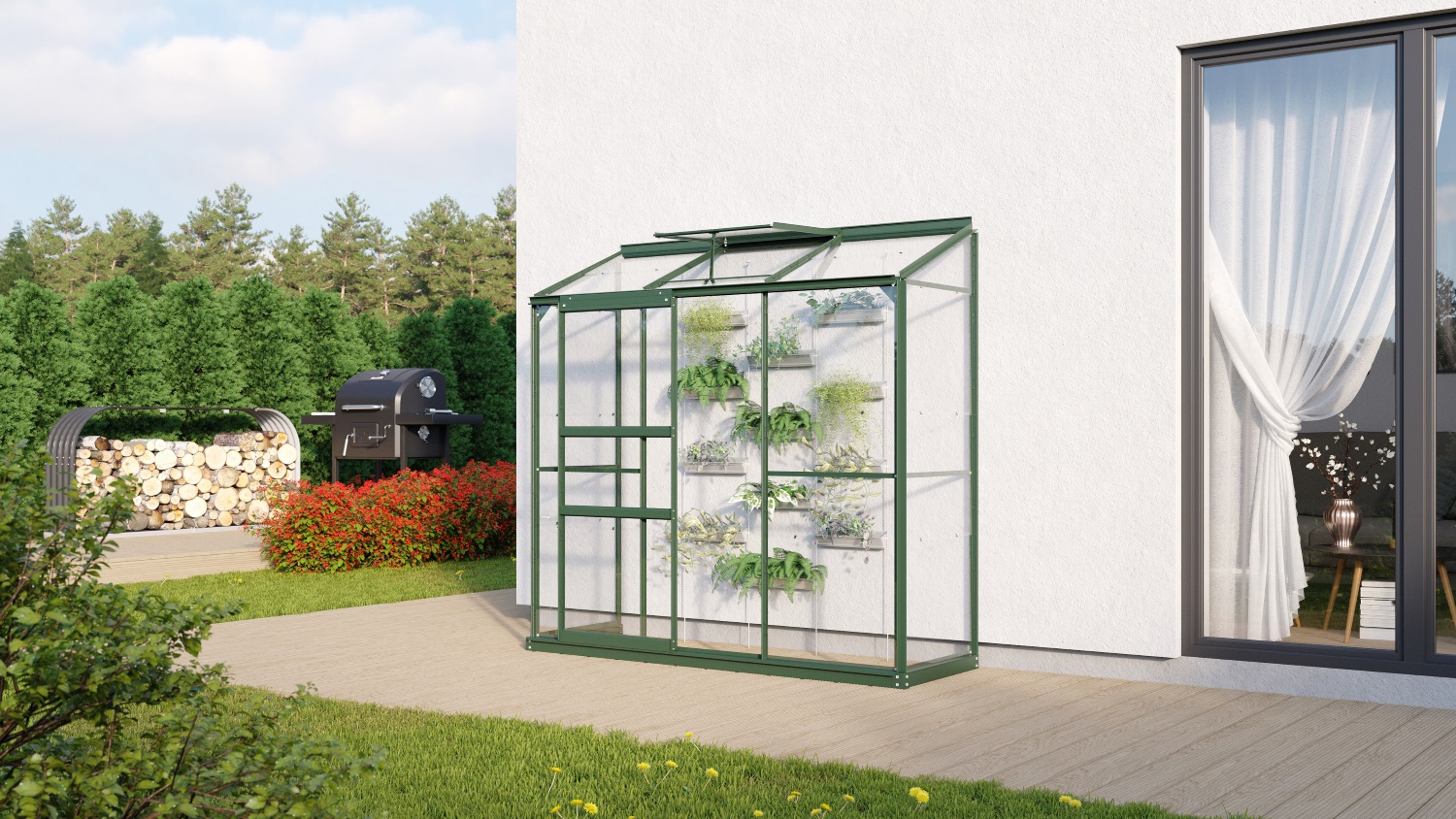 Vitavia Anglehngewächshaus Styx 1300 Einscheibensicherheitsglas Smaragd