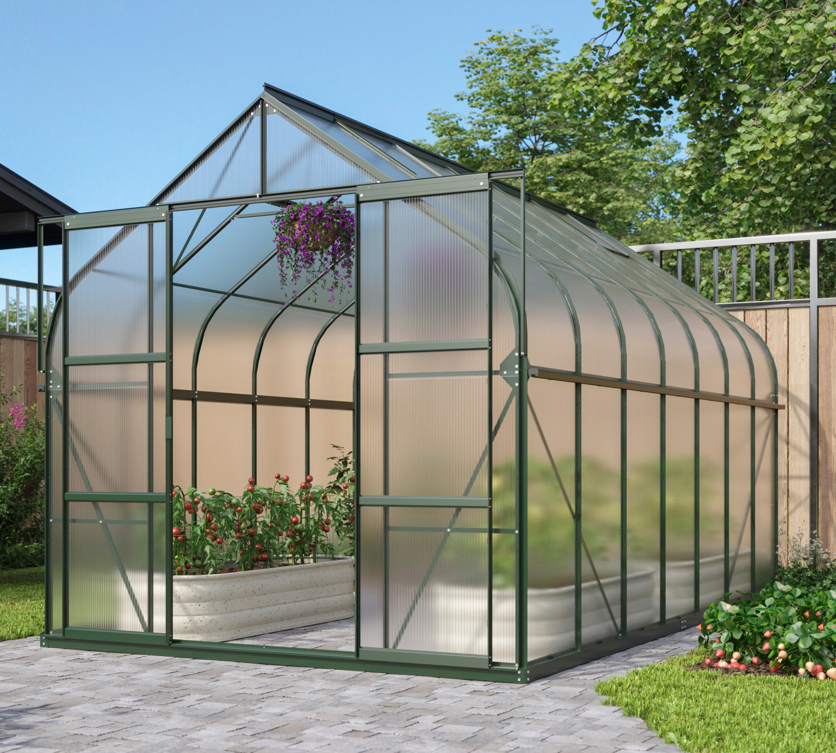 Vitavia Gewächshaus Dione 11500 4mm HKP inkl. 4 Dachfenster und Stahlfundament, Smaragd