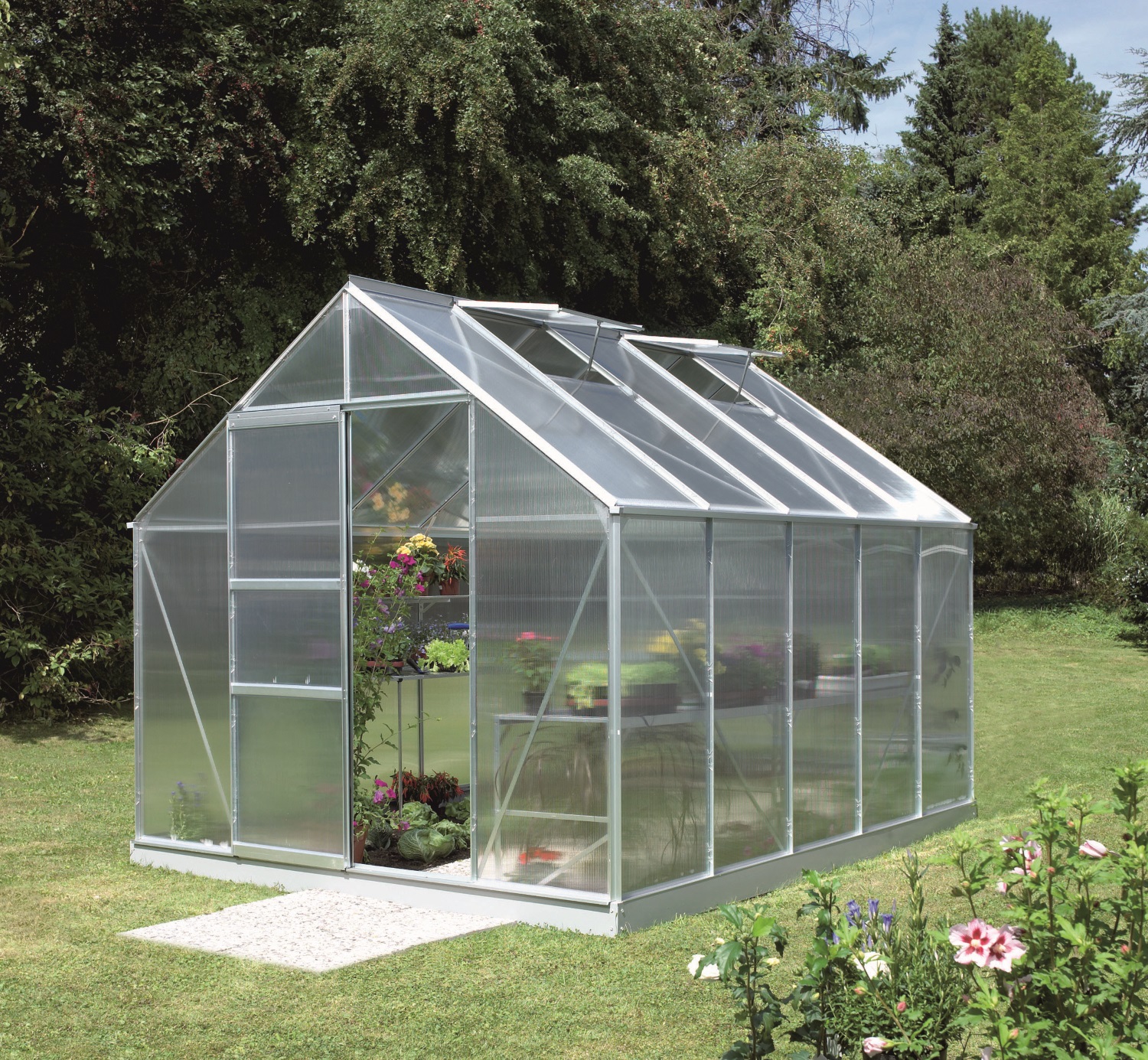 Vitavia Gewächshaus Merkur 8300 Hohlkammerplatten 6 mm inkl. 2 Dachfenster, Aluminium eloxiert
